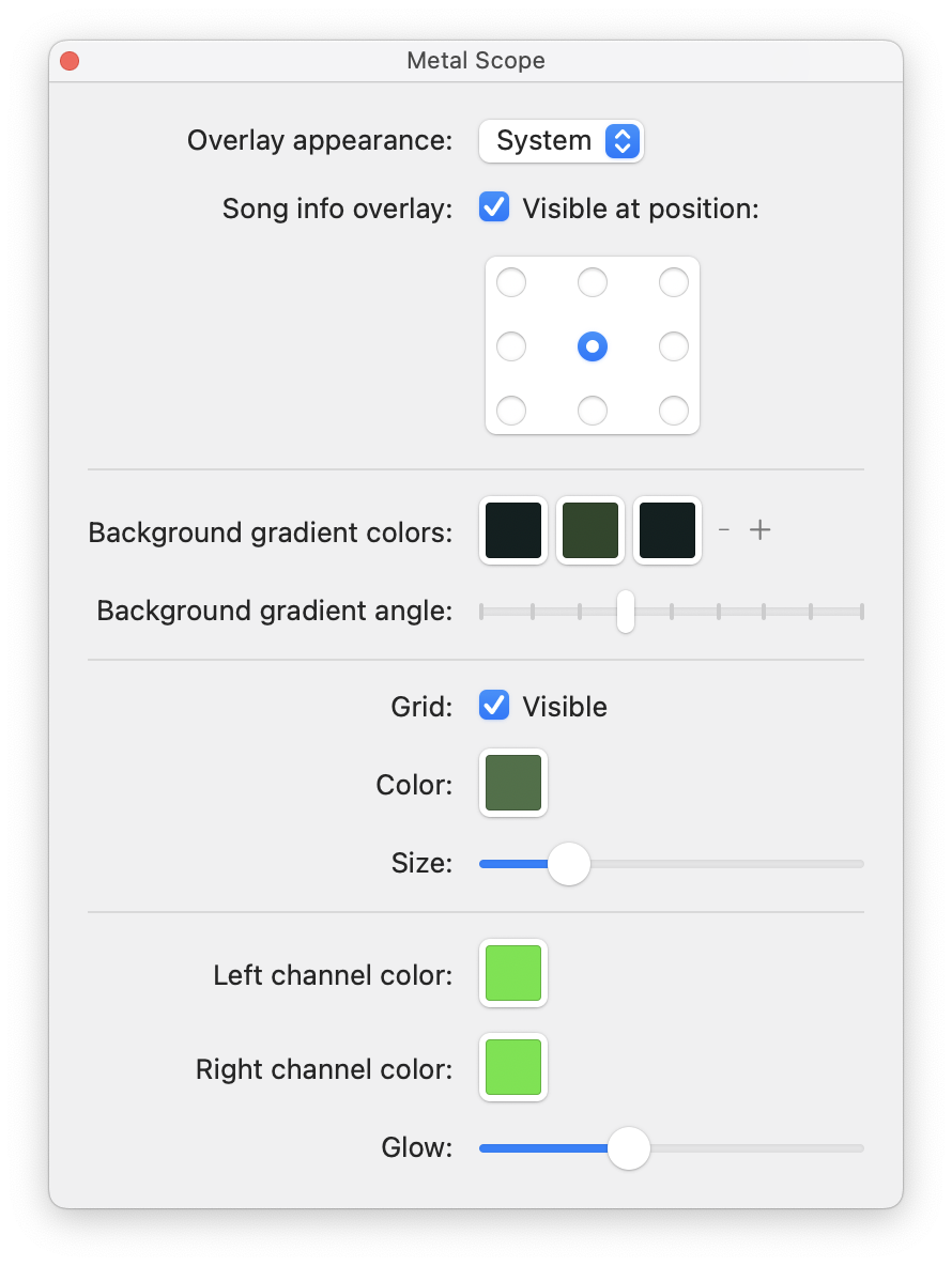 Metal Scope visualizer options